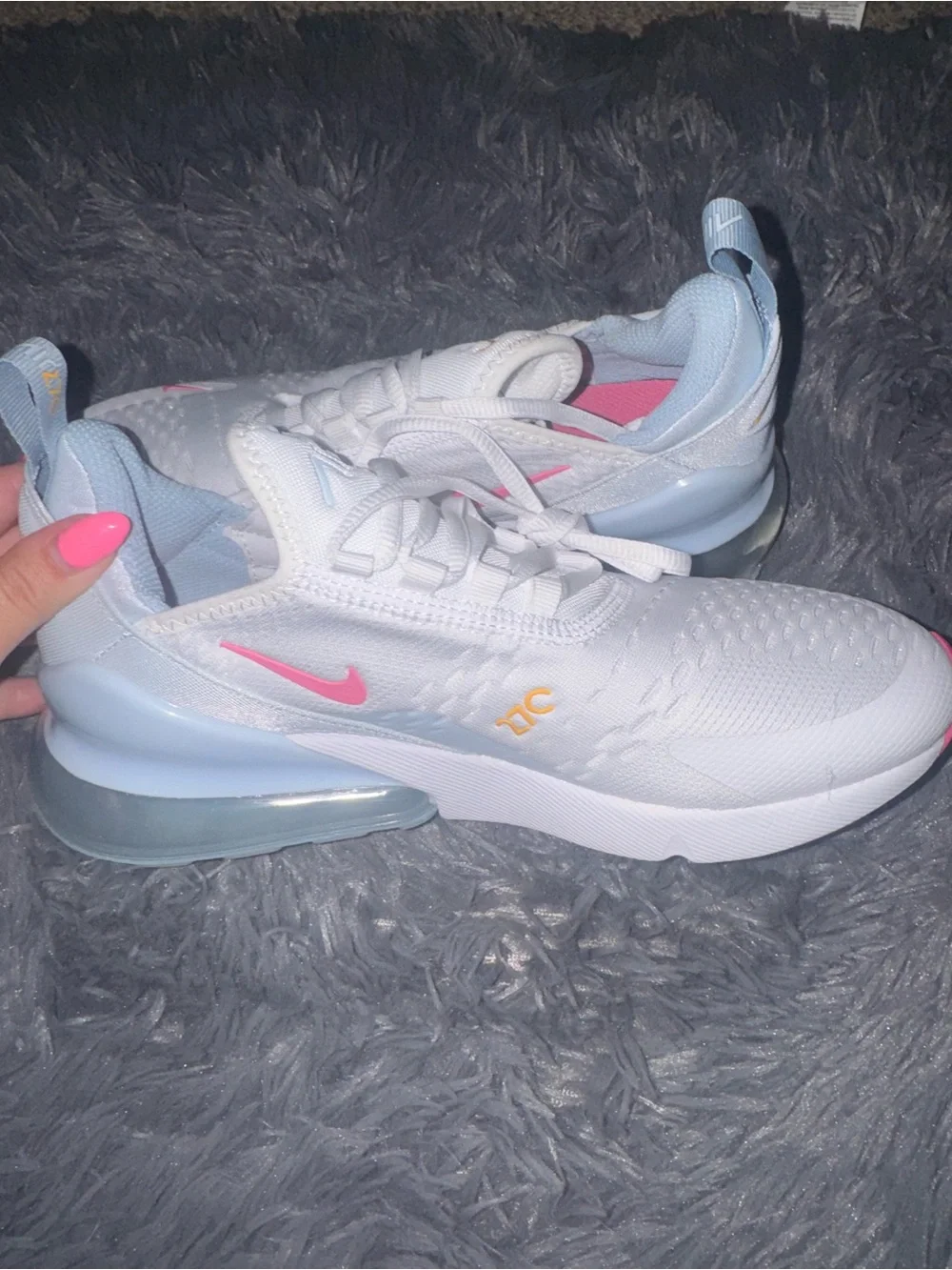 Nike air max 270 sneakers in white pink and orange.